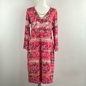 CALVIN KLEIN™️ Size 8 Hot Pink/Black Snakeskin Print Midi Bodycon Dress